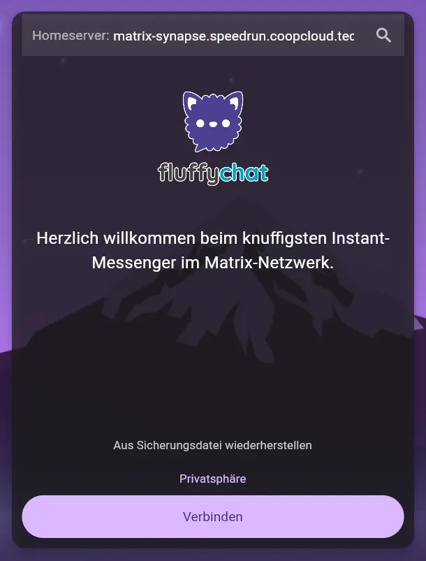 screenshot of fluffychat login page